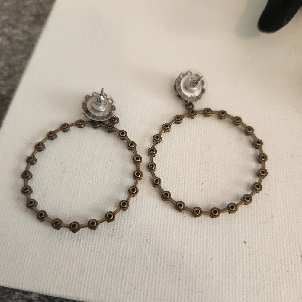 Liz Palacios Brass Crystal Floral Cuff Bracelet and Hoop Earring Set Vintage - Picture 4 of 16